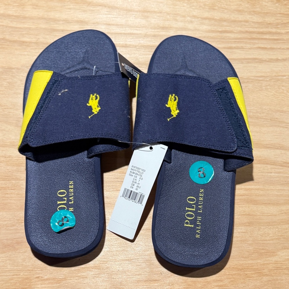 New Polo Ralph Lauren Navy and Yellow Slides